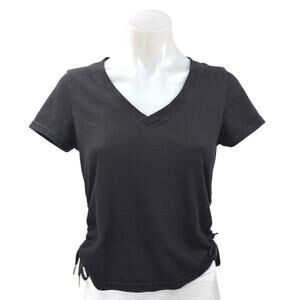 Calvin Klein Performance Black Short Sleeve V-Neck Ruched Tee T-shirt Top Sz XS
